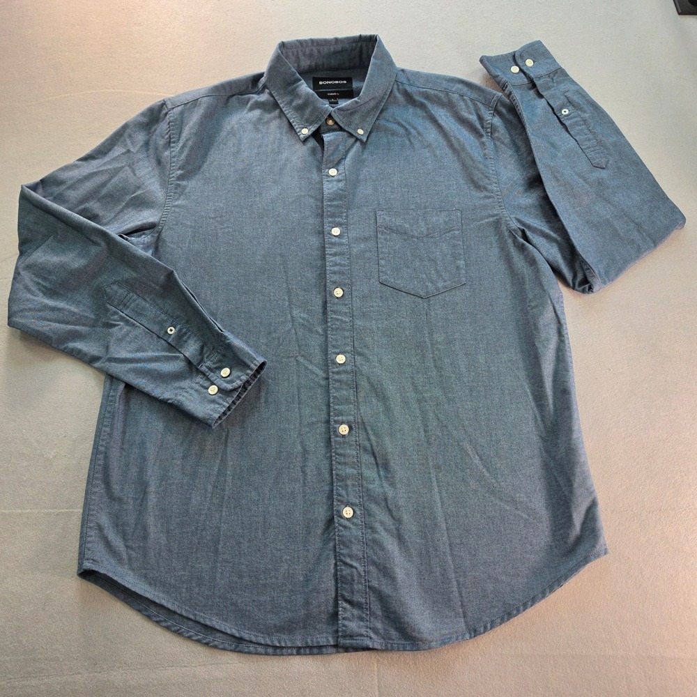 Bonobos Large Blue Cotton Button Down Shirt Preppy Coastal Classic Long Sleeve